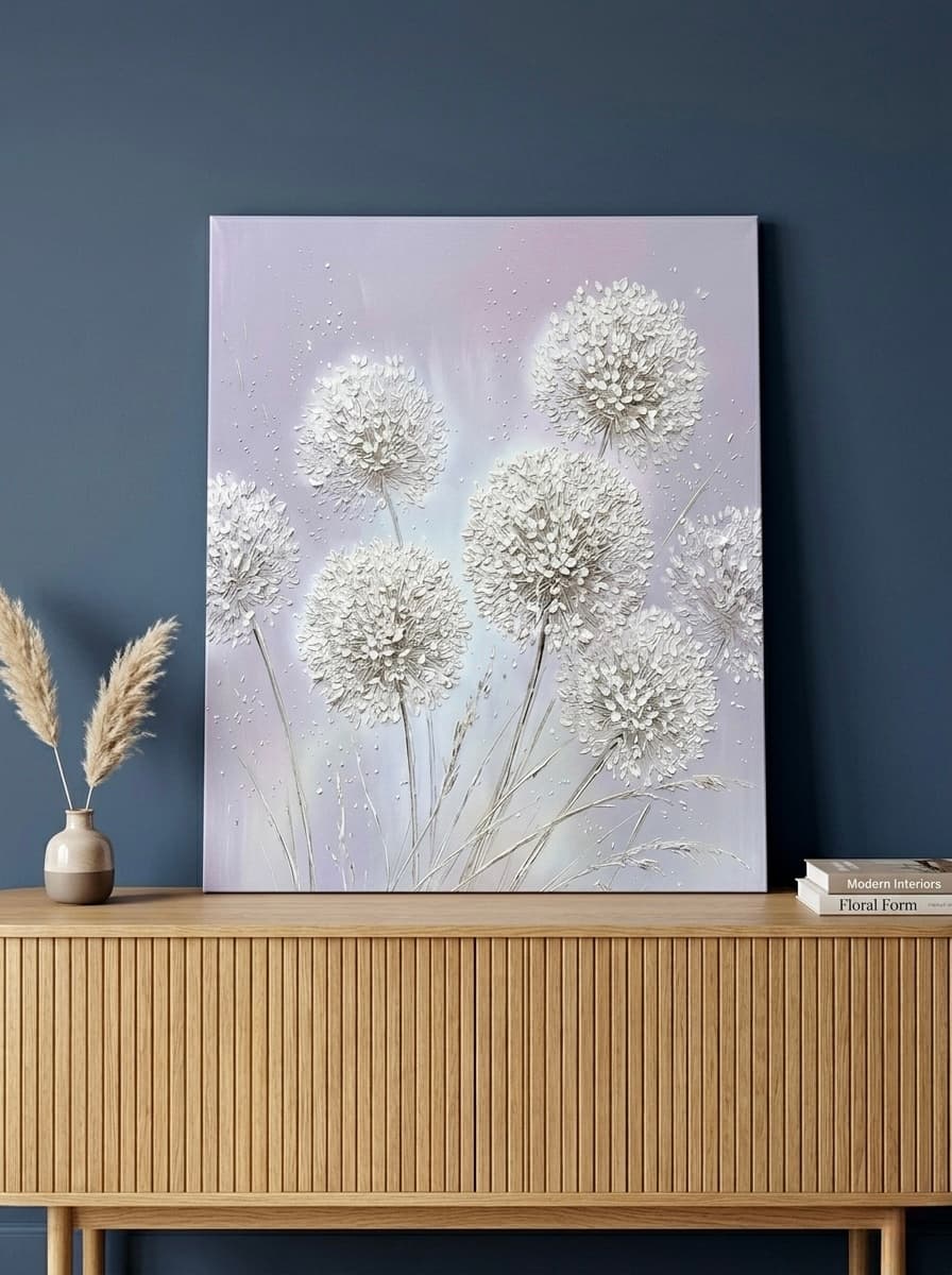 Allium Floral Canvas Wall Art | Impasto Flower Painting | Bedroom Lavender Decor Gift