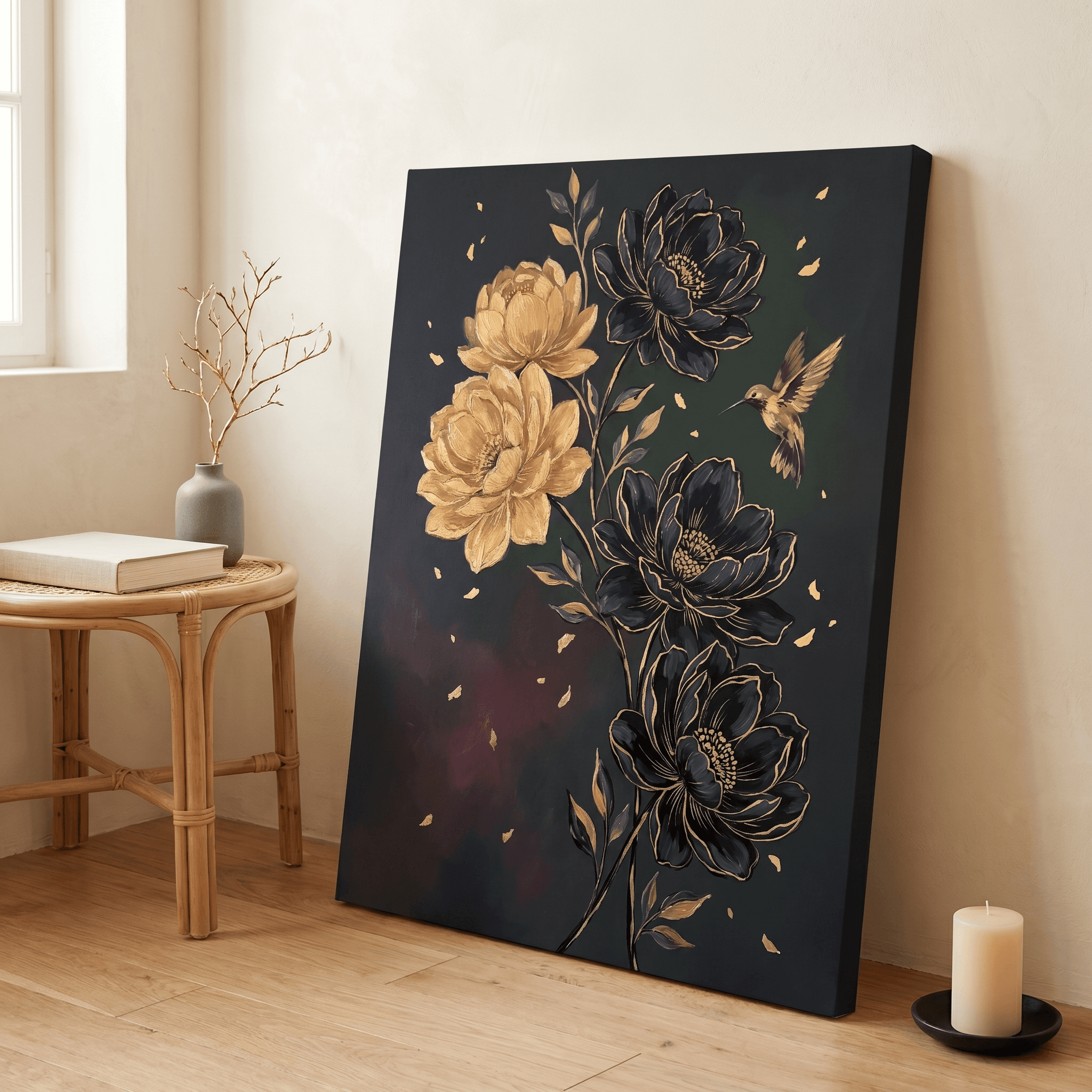 Curated wall art prints displayed in a beautifully styled living room
