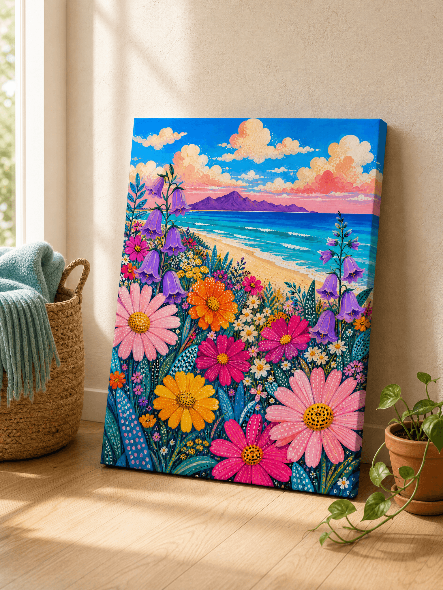 Curated wall art prints displayed in a beautifully styled living room