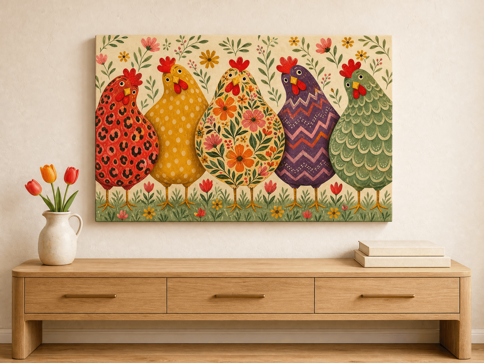 Curated wall art prints displayed in a beautifully styled living room