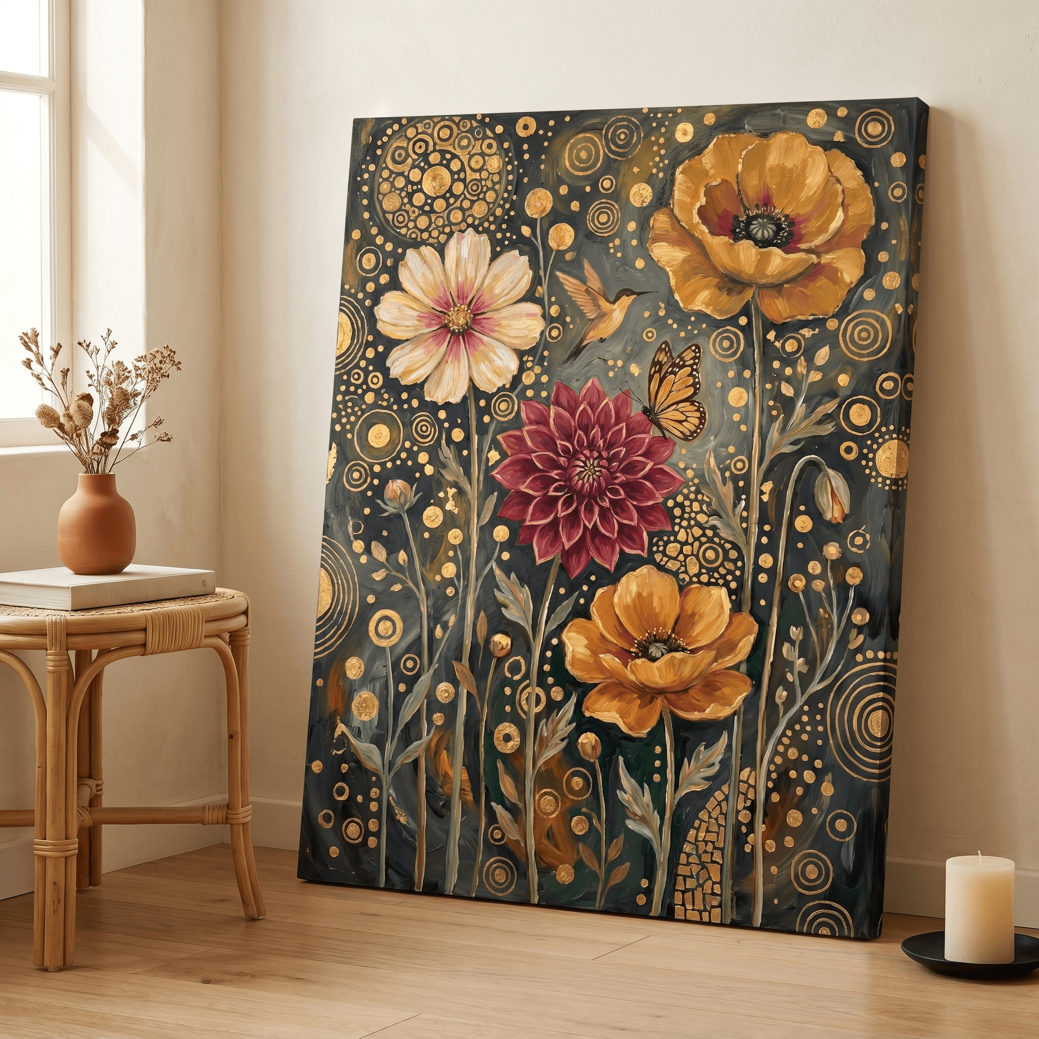 Curated wall art prints displayed in a beautifully styled living room