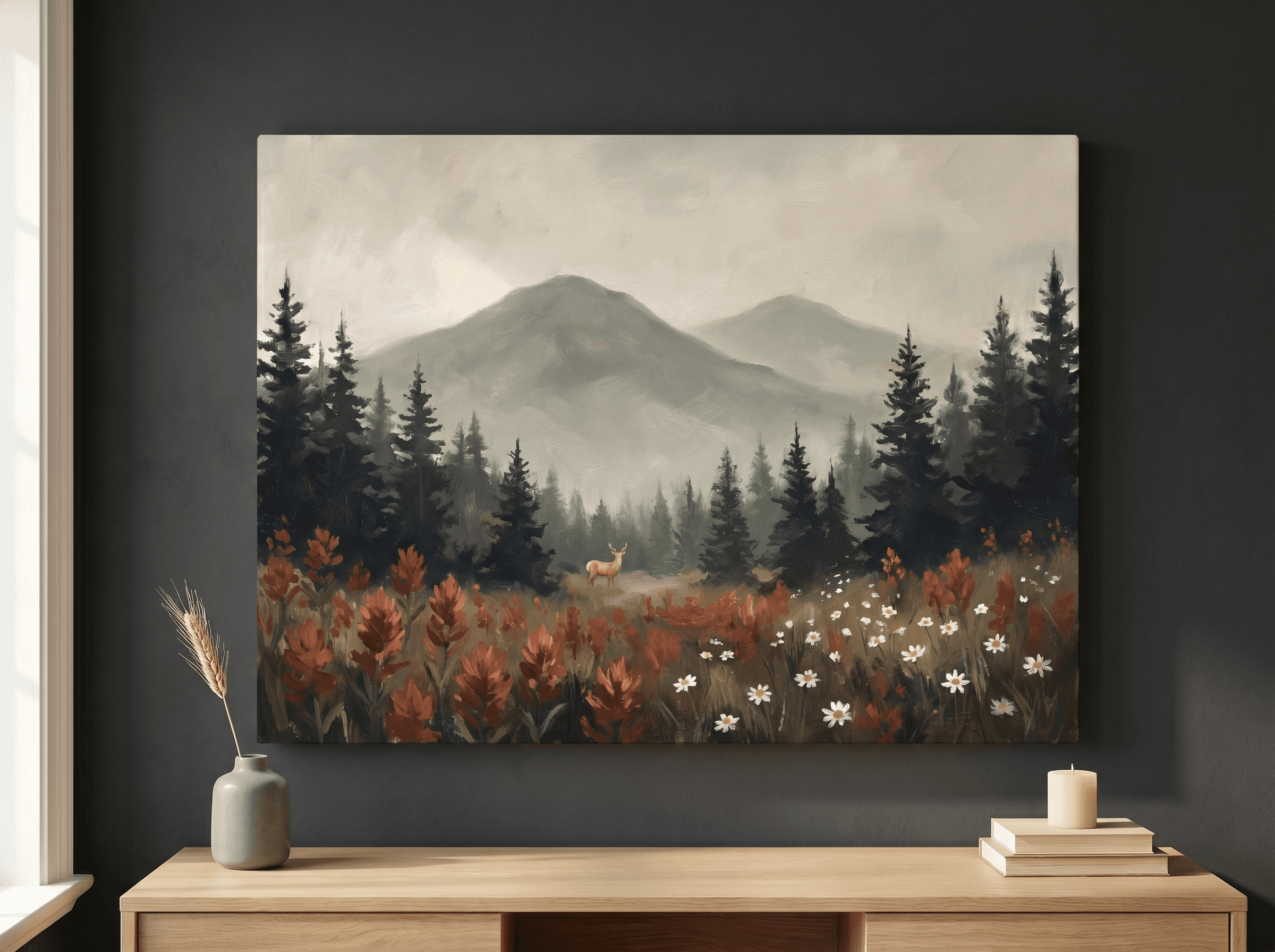 Curated wall art prints displayed in a beautifully styled living room