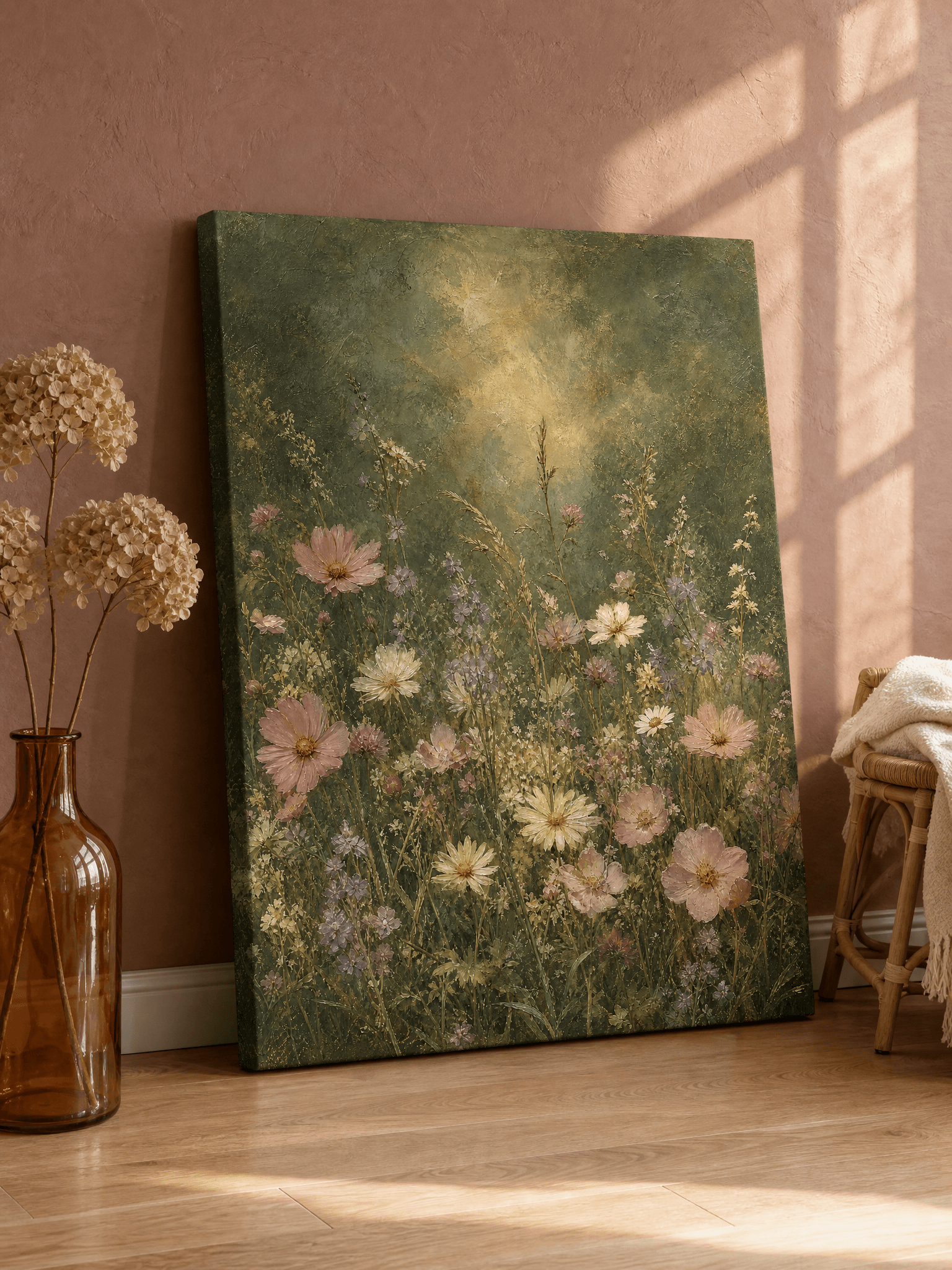 Curated wall art prints displayed in a beautifully styled living room