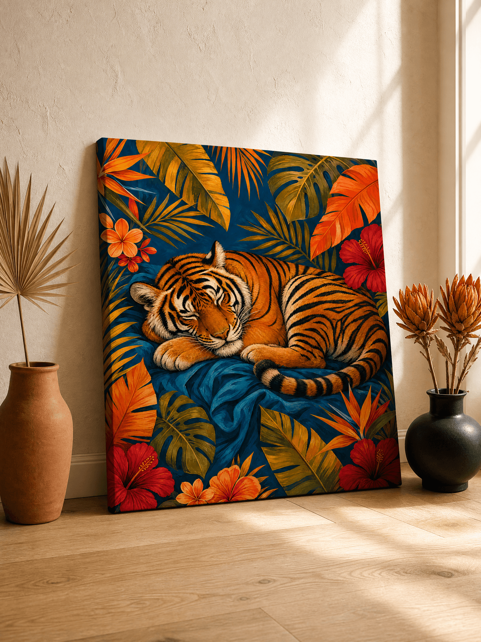 Curated wall art prints displayed in a beautifully styled living room