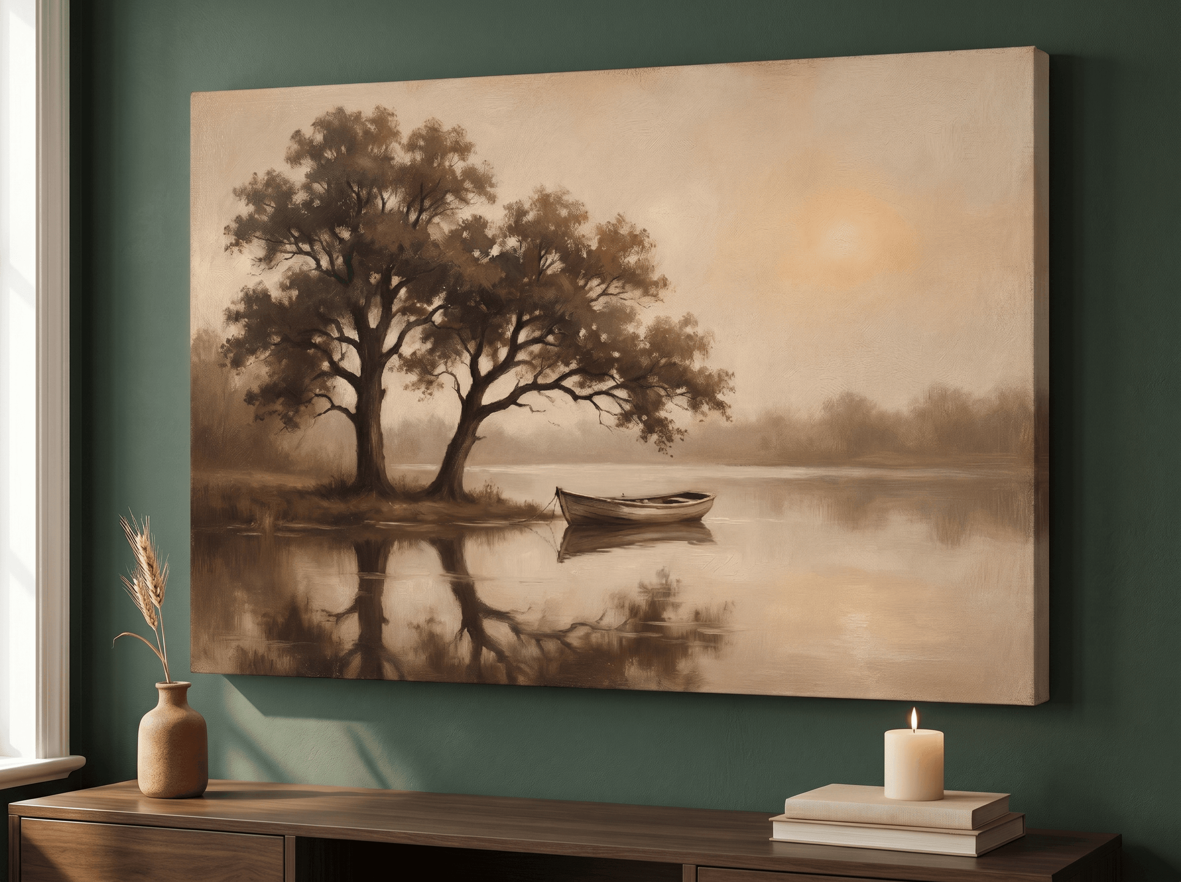 Curated wall art prints displayed in a beautifully styled living room